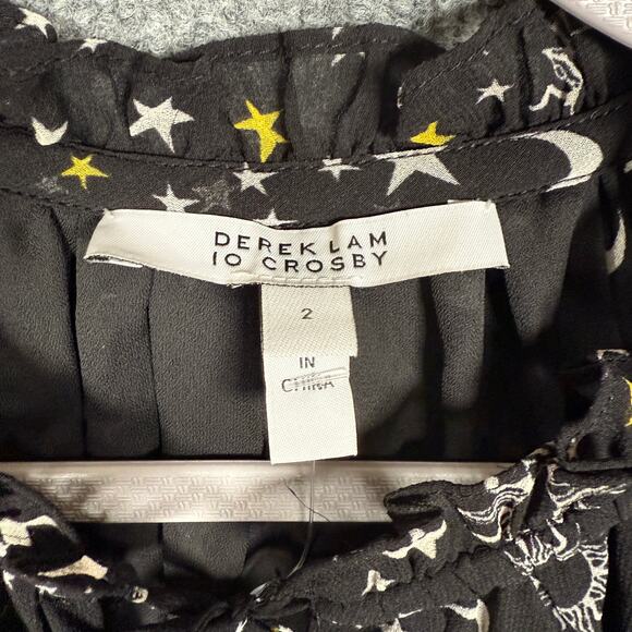 Derek Lam 10 Crosby Sz 2 Juno Trapeze Mini Dress Black Celestial Print Chiffon - Picture 7 of 13